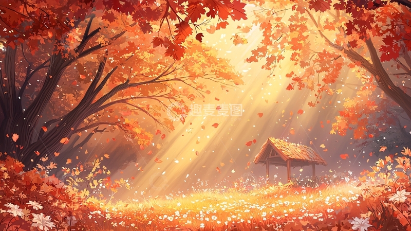 高清大图下载【趣麦麦图】秋日森林阳光小屋