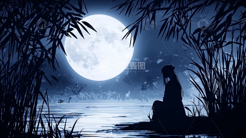 高清大图下载【趣麦麦图】月夜湖边高清图片