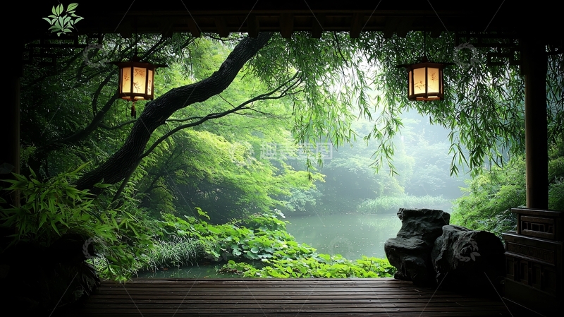 高清大图下载【趣麦麦图】绿意盎然的幽静庭院