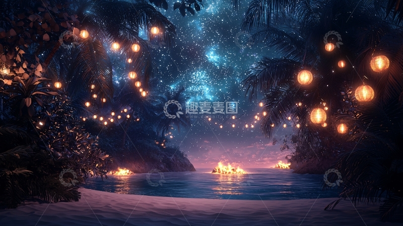 高清大图下载【趣麦麦图】冬夜森林灯光点缀