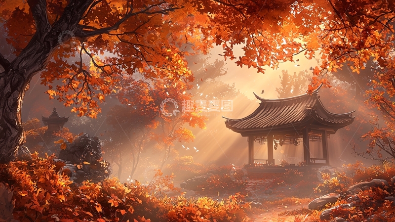 高清大图下载【趣麦麦图】秋季中国风亭子景色