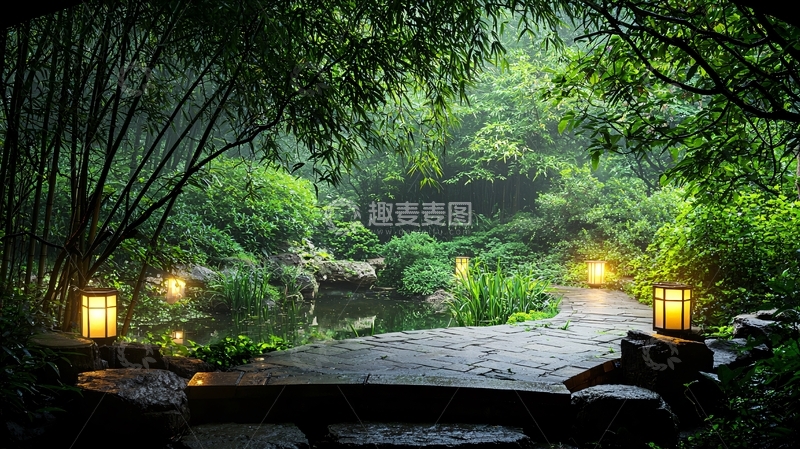 高清大图下载【趣麦麦图】雨后静谧花园