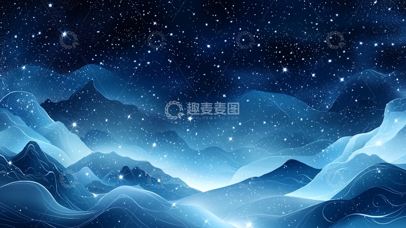 高清大图下载【趣麦麦图】深蓝色星空下的山脉