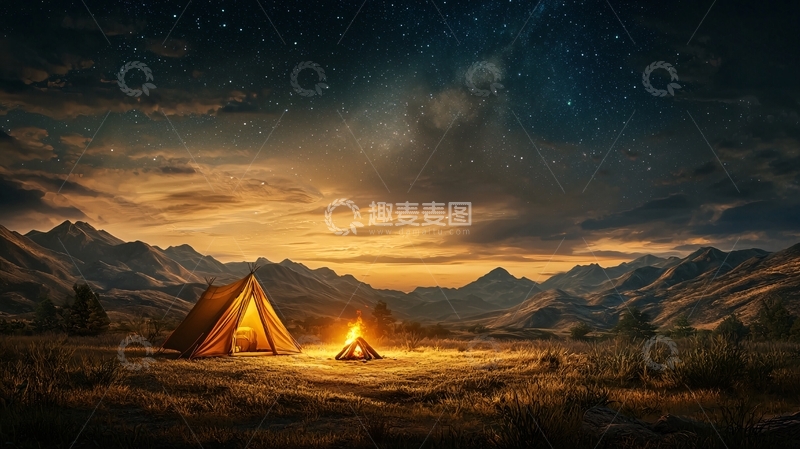 高清大图下载【趣麦麦图】星空下营地篝火