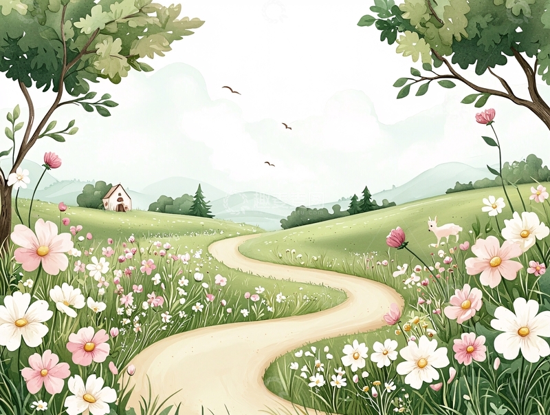 高清大图下载【趣麦麦图】田园风光鲜花小路