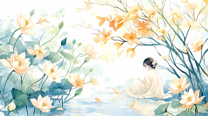高清大图下载【趣麦麦图】女子莲花池畔背影