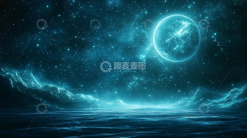 高清大图下载【趣麦麦图】蓝色星空下的月亮