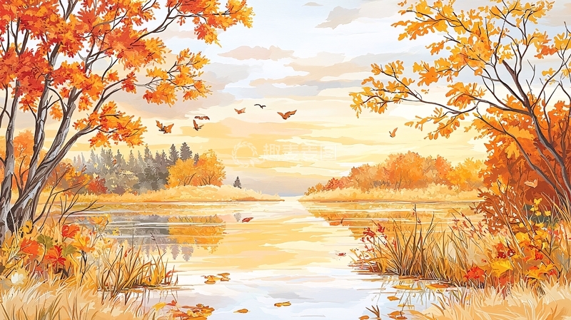 高清大图下载【趣麦麦图】秋季湖面平静如镜