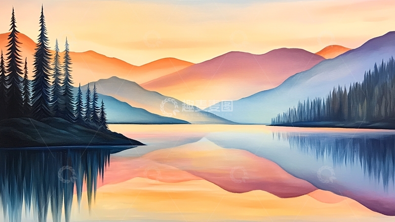 高清大图下载【趣麦麦图】宁静湖面山水倒影
