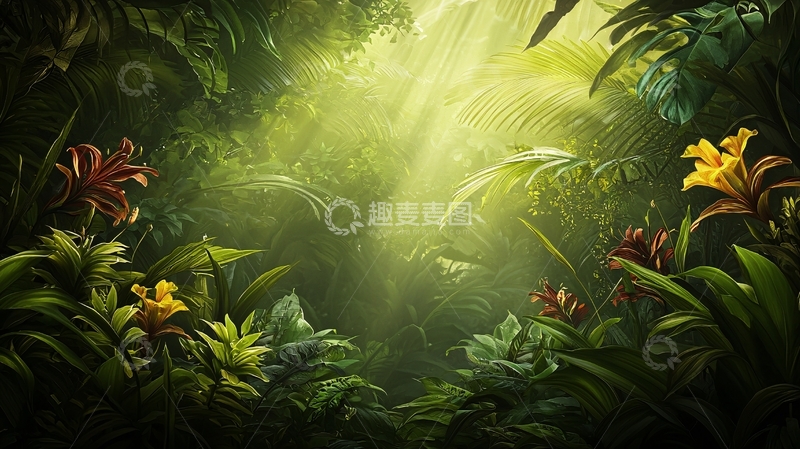 高清大图下载【趣麦麦图】光线穿透的茂密森林