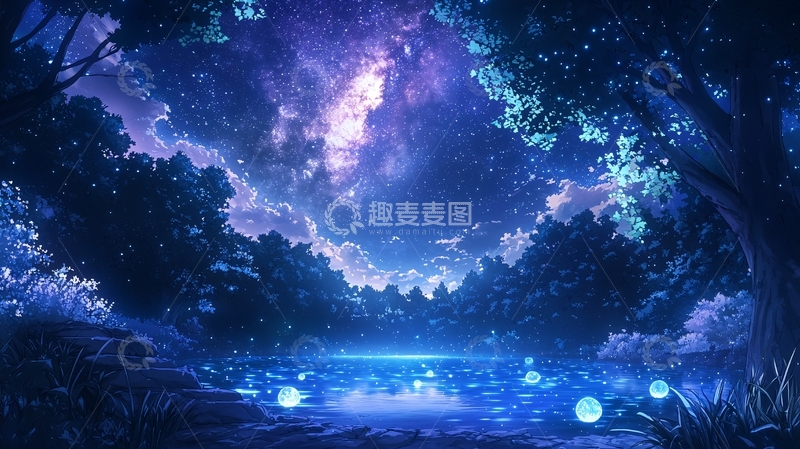 高清大图下载【趣麦麦图】梦幻森林夜景
