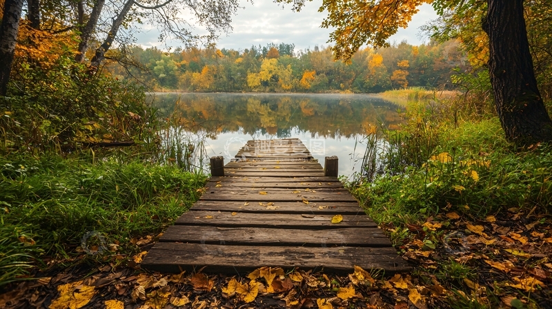 高清大图下载【趣麦麦图】秋日湖畔的宁静景象