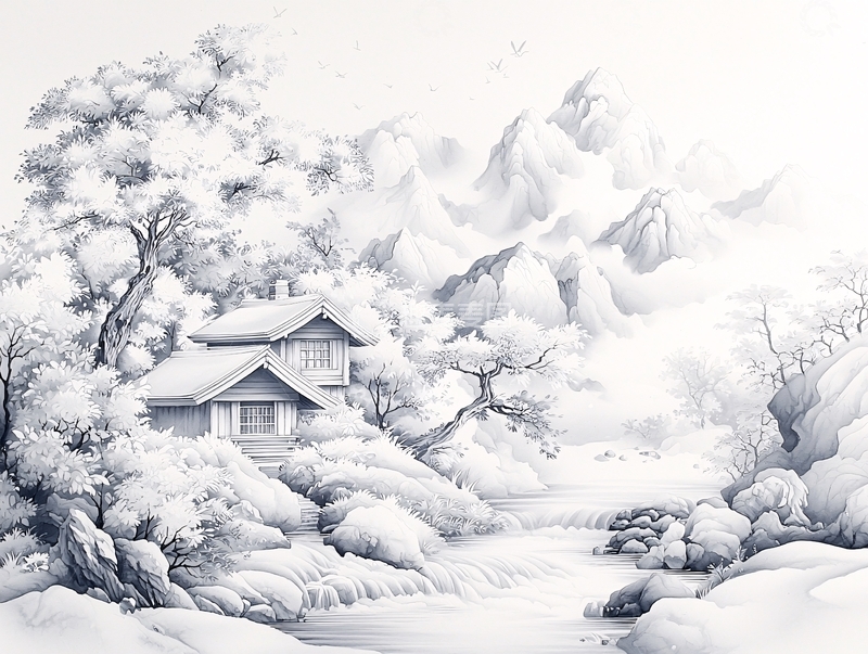 高清大图下载【趣麦麦图】水墨山水间的房屋