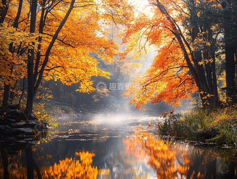 高清大图下载【趣麦麦图】秋日森林小河流水