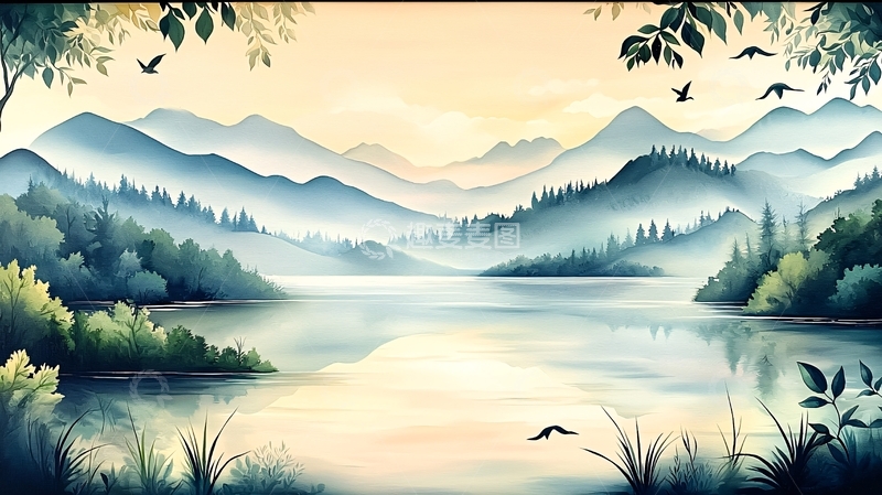 高清大图下载【趣麦麦图】宁静湖面山水风景