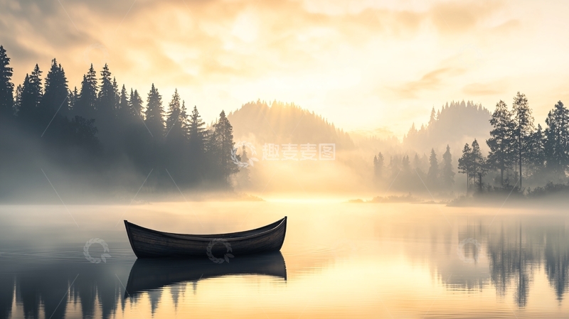 高清大图下载【趣麦麦图】湖面小船倒影