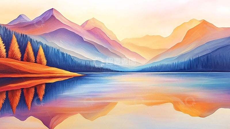高清大图下载【趣麦麦图】宁静湖面倒影下的山脉