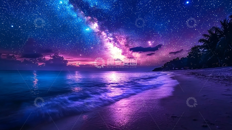 高清大图下载【趣麦麦图】星空沙滩夜景