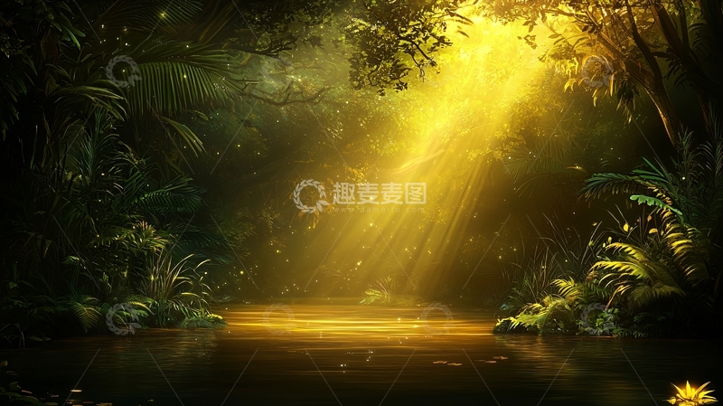 高清大图下载【趣麦麦图】阳光穿透茂密丛林