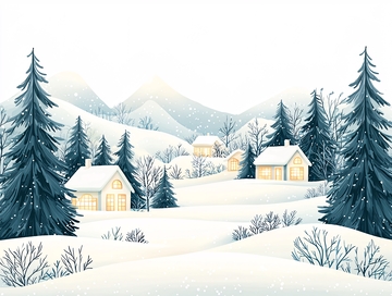 冬季雪景小屋清新插画