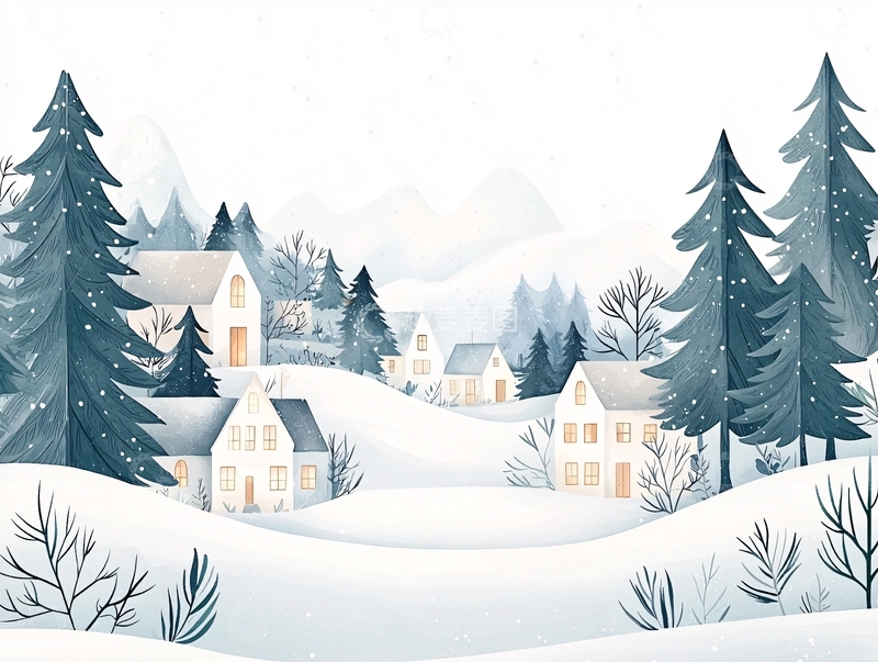 高清大图下载【趣麦麦图】雪地小屋冬日场景