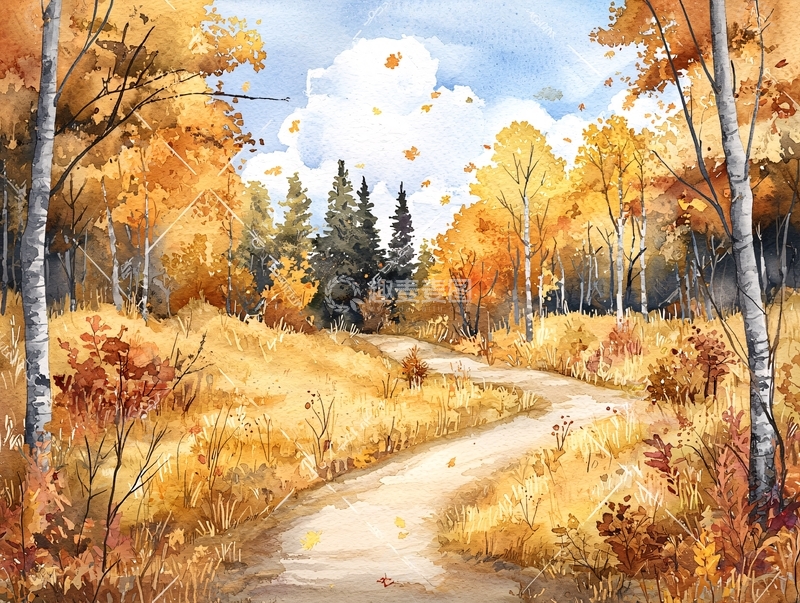 高清大图下载【趣麦麦图】秋日金色森林小路