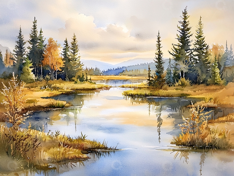 高清大图下载【趣麦麦图】秋日宁静的河边景色