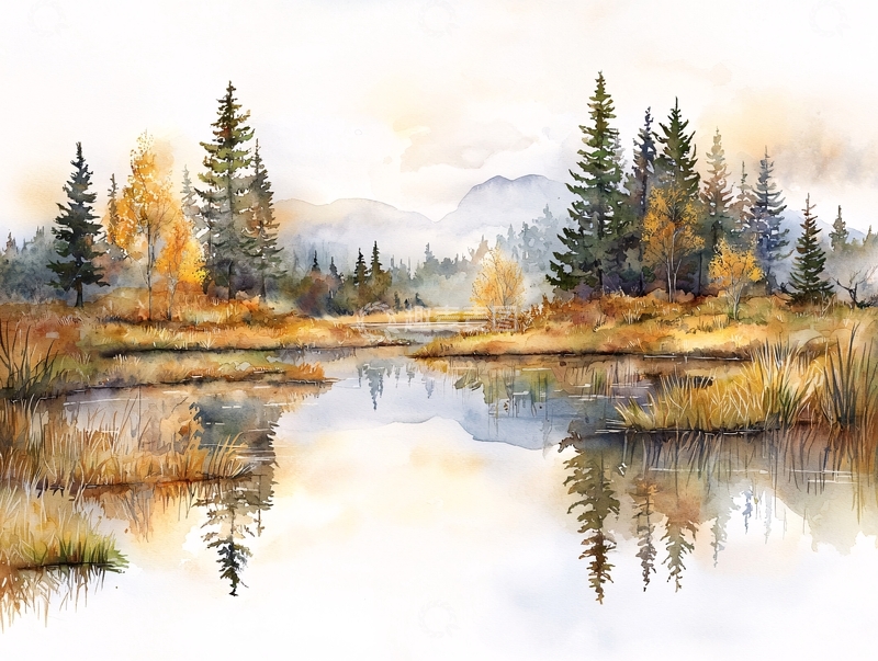 高清大图下载【趣麦麦图】平静湖面森林倒影