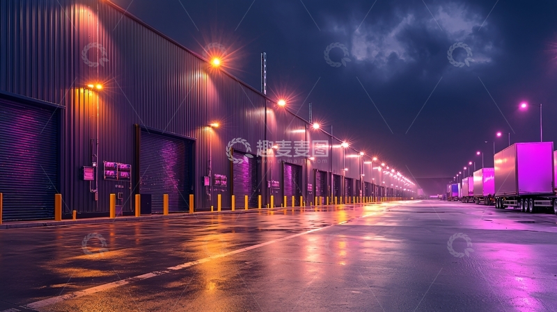 高清大图下载【趣麦麦图】夜间仓库外景霓虹灯