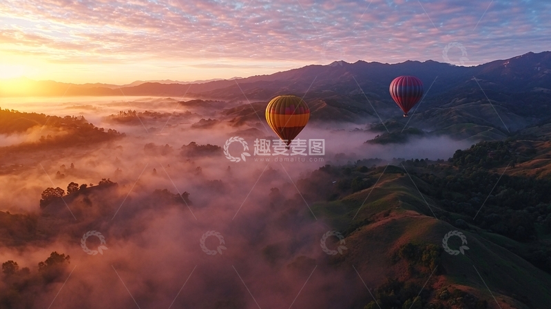 高清大图下载【趣麦麦图】热气球飞跃云海日出