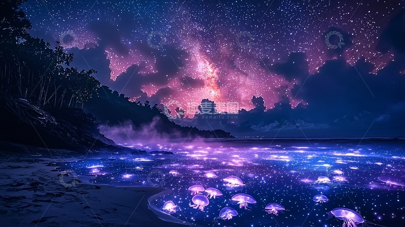 高清大图下载【趣麦麦图】星空下的海滩夜景