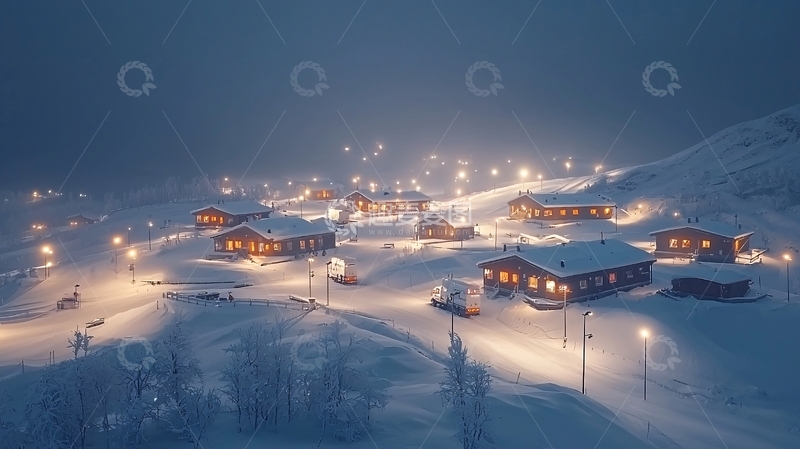 高清大图下载【趣麦麦图】雪夜小镇高清图片