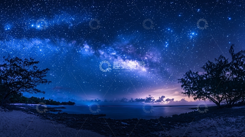 高清大图下载【趣麦麦图】星空下的海滩夜景