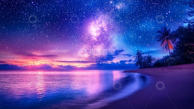 高清大图下载【趣麦麦图】星空下的海滩夜景