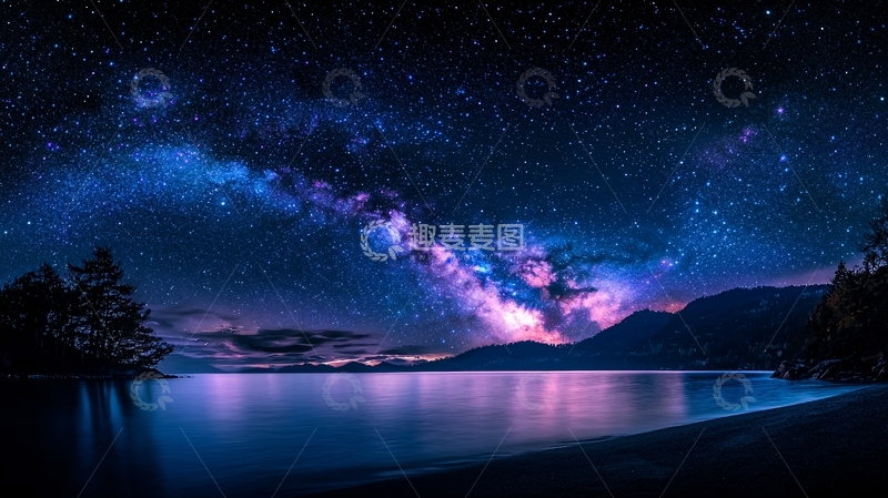 高清大图下载【趣麦麦图】星空下的宁静湖面