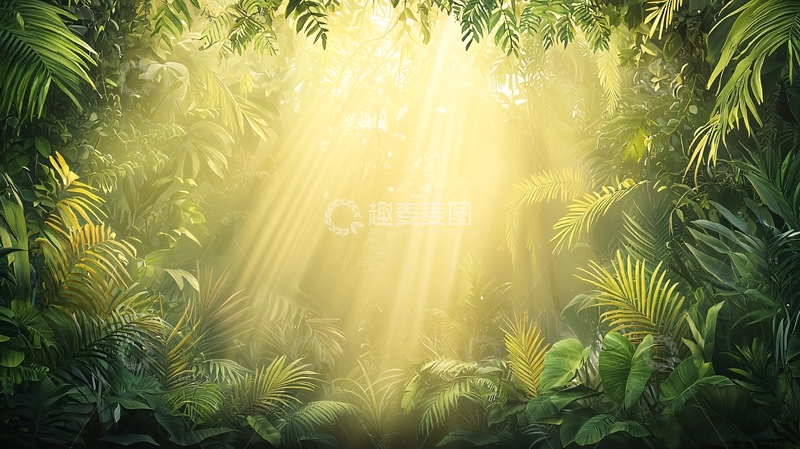 高清大图下载【趣麦麦图】热带雨林阳光穿透树叶