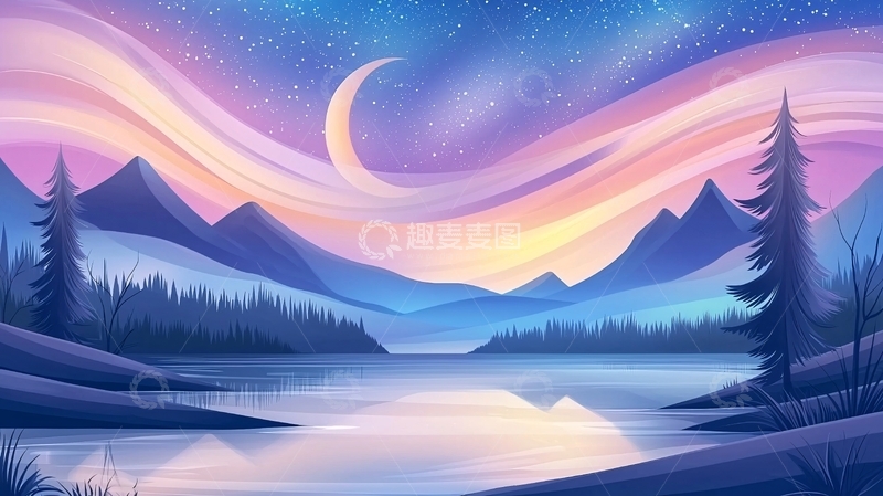 高清大图下载【趣麦麦图】奇幻星空湖泊夜景