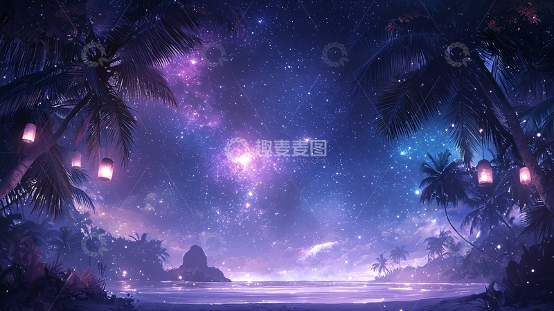 高清大图下载【趣麦麦图】星空下的热带海滩