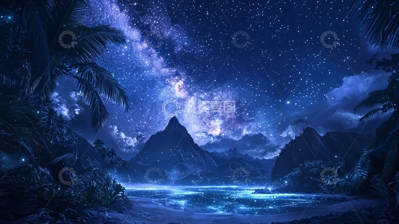 高清大图下载【趣麦麦图】星空下的宁静山水