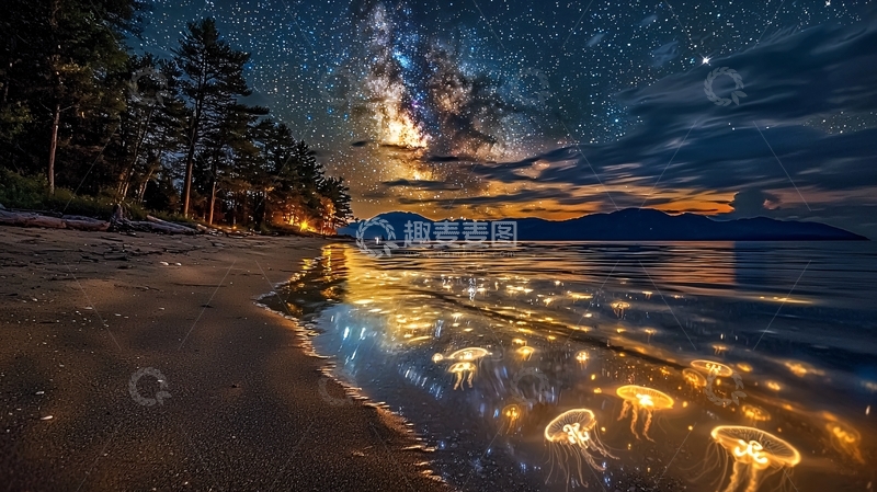 高清大图下载【趣麦麦图】星空下的海滩夜景