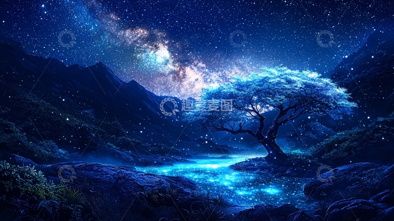 高清大图下载【趣麦麦图】星空下的生命之树