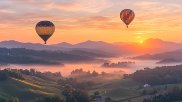 热气球在日出时飞行