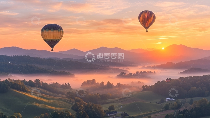 高清大图下载【趣麦麦图】热气球在日出时飞行