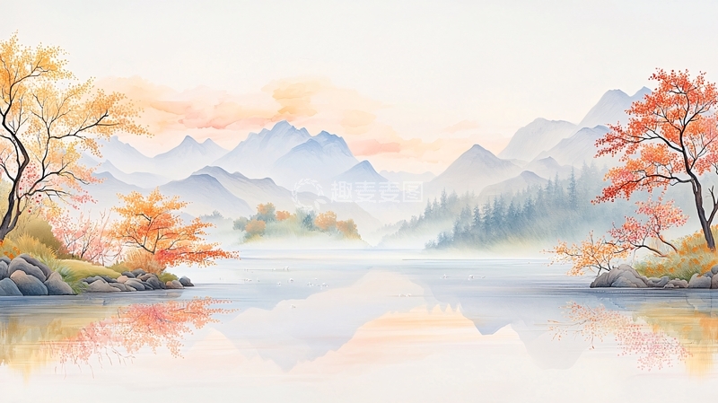 高清大图下载【趣麦麦图】水墨山水秋景如画