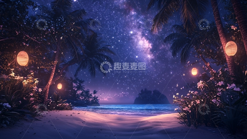 高清大图下载【趣麦麦图】热带海滩星空夜景