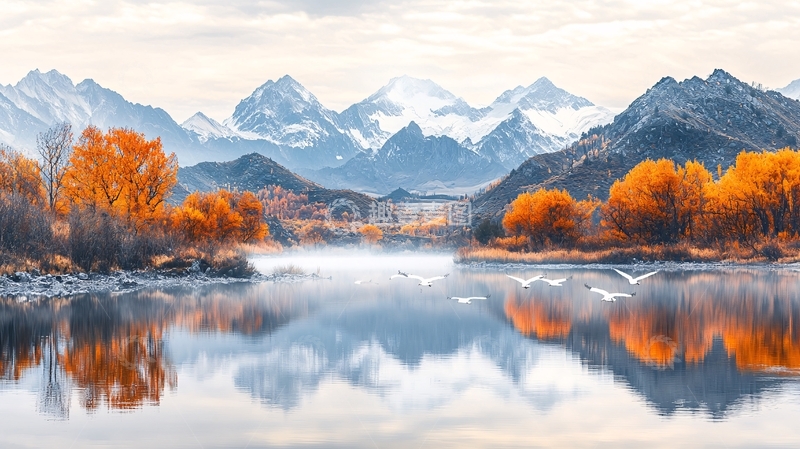 高清大图下载【趣麦麦图】秋日湖光山色倒影