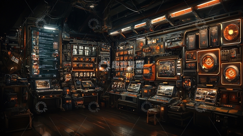 高清大图下载【趣麦麦图】复古未来主义控制室
