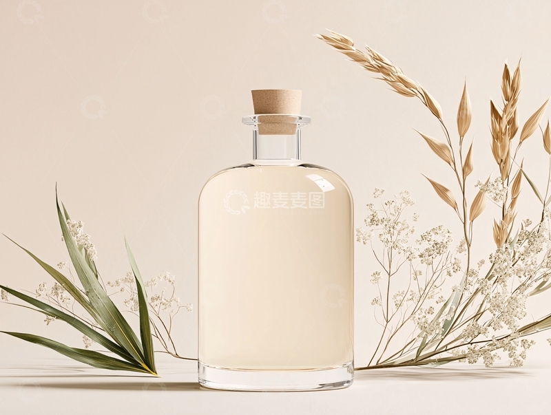 高清大图下载【趣麦麦图】米色背景的瓶子和植物
