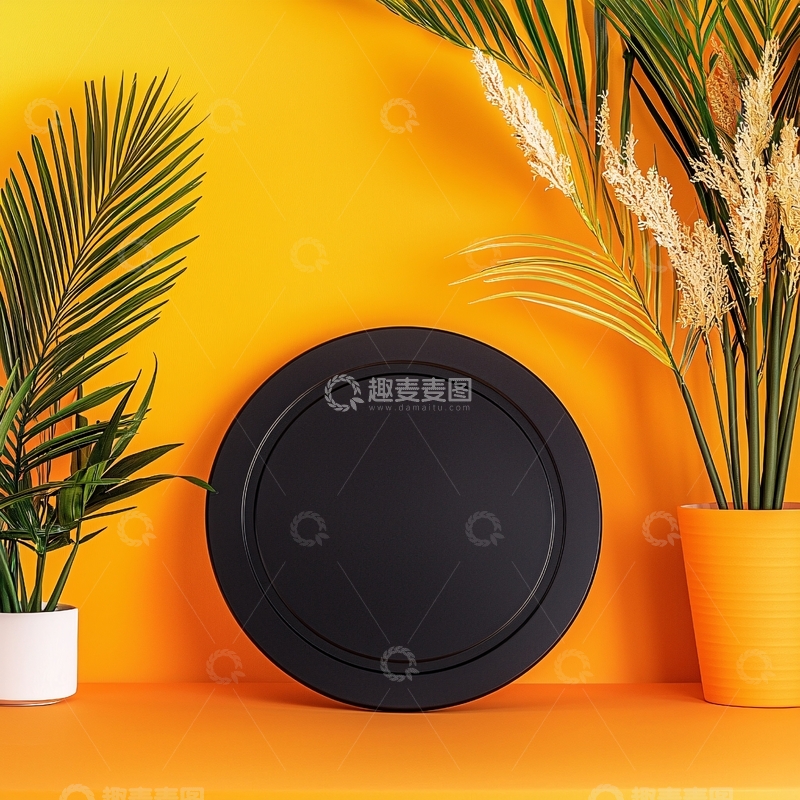 高清大图下载【趣麦麦图】黑色圆盘植物背景