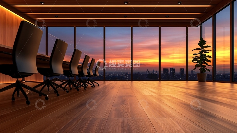 高清大图下载【趣麦麦图】空旷会议室日落景观